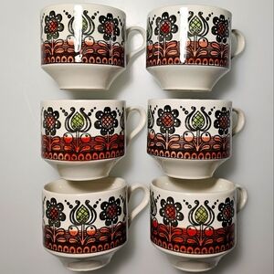 🇬🇧 Vintage Broadhurst Kathie Winkle "Romany" Tea Cup - Set of 6